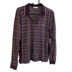2/$15 All For You Striped Long Sleeve Polo Shirt athletic wear plum purple